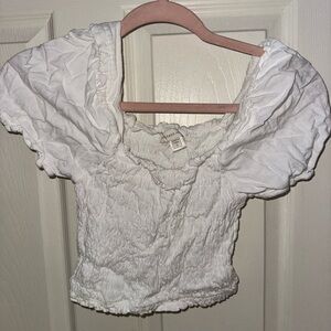 Chateau White Smocked Puff Sleeve Blouse